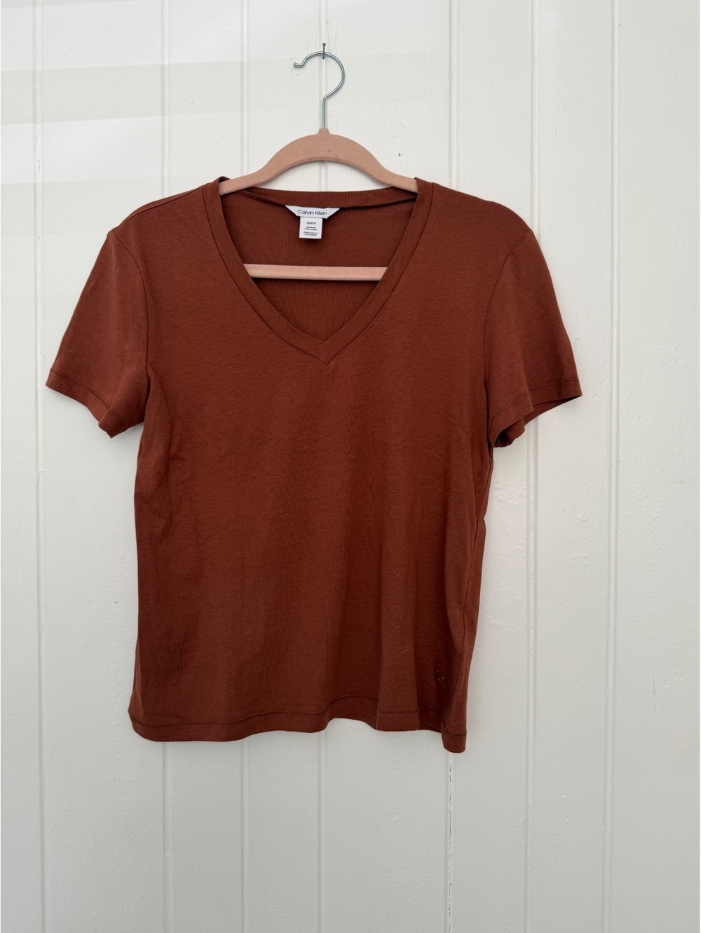 Calvin Klein Women's Brown V-Neck Short Sleeve T-Shirt Size Small